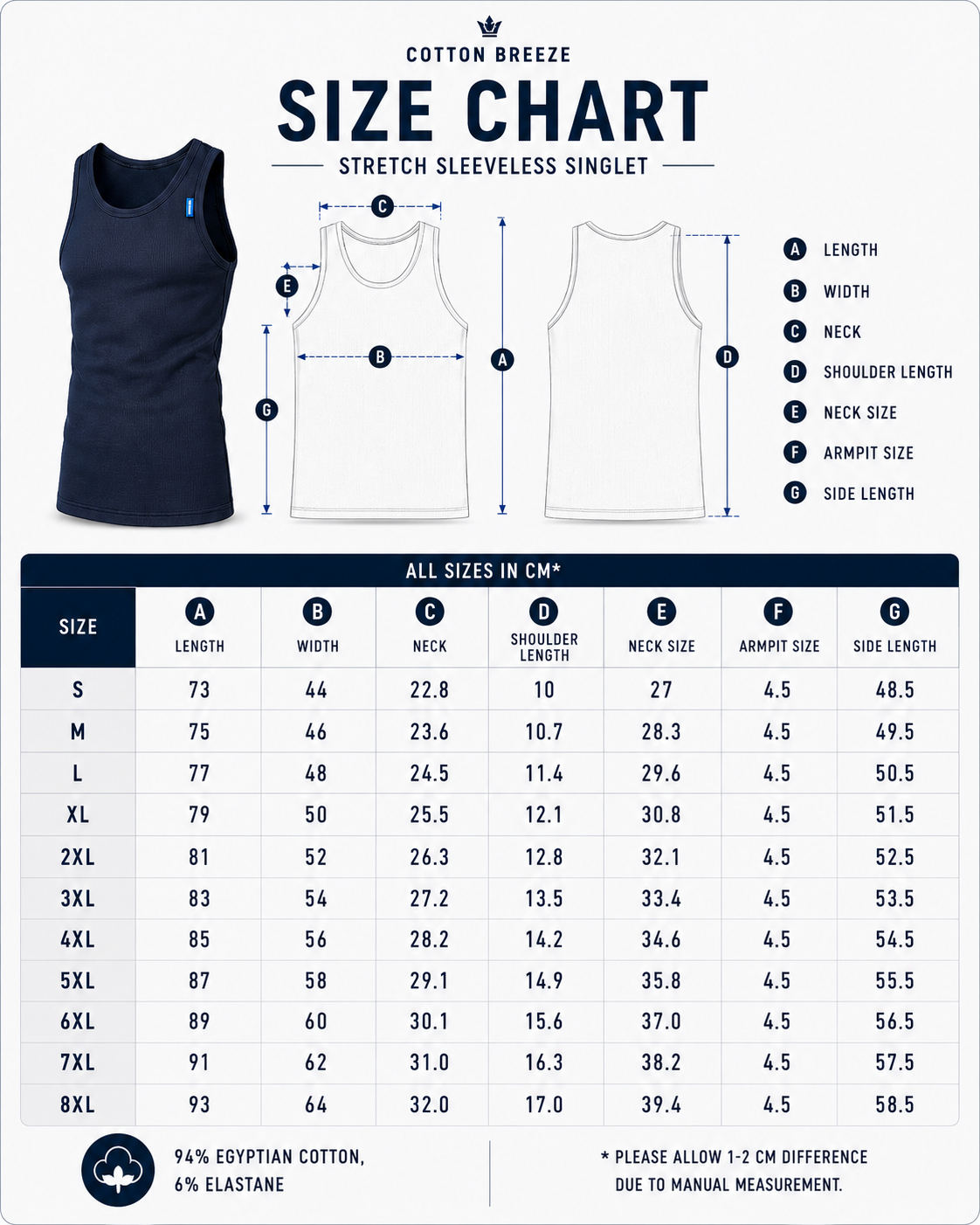 Premium Cotton Stretch Singlet
