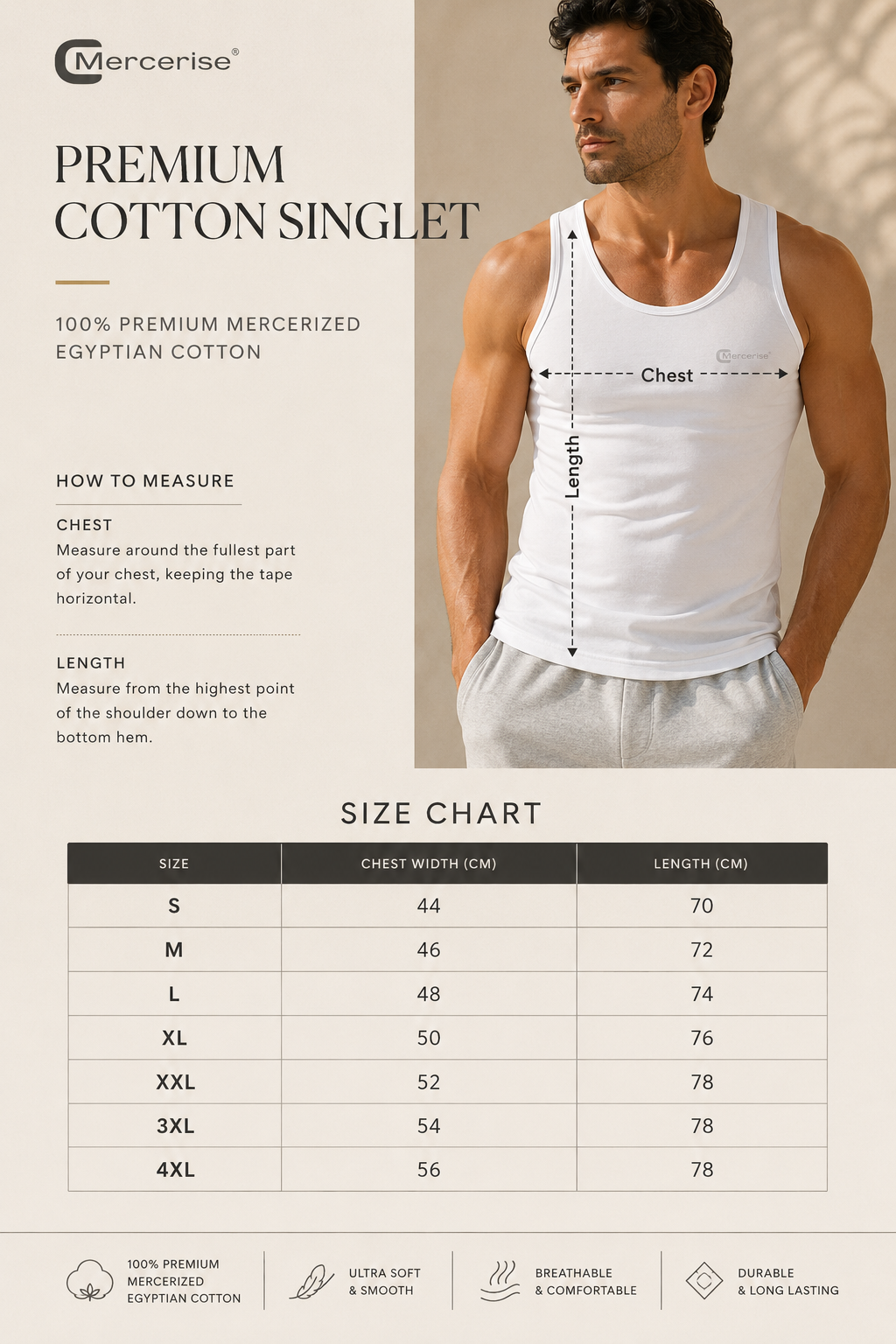 Mercerised Cotton Singlet - 3 Pack