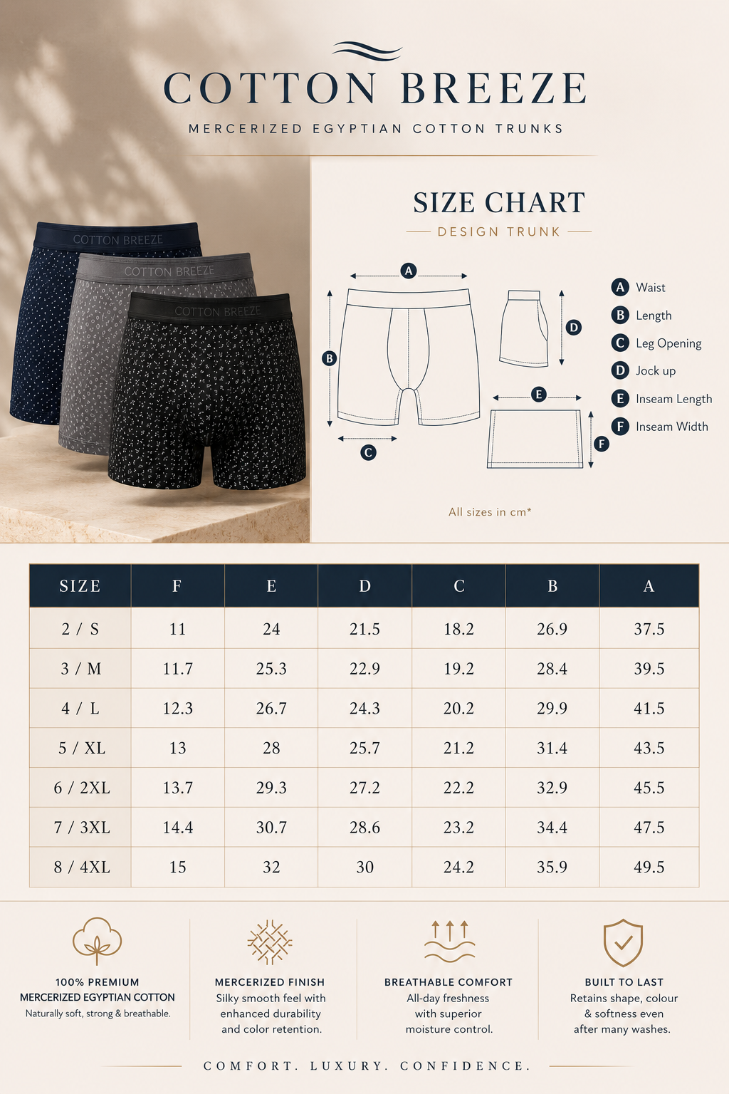 Mercerised Cotton Patterned Trunks - 3 Pack