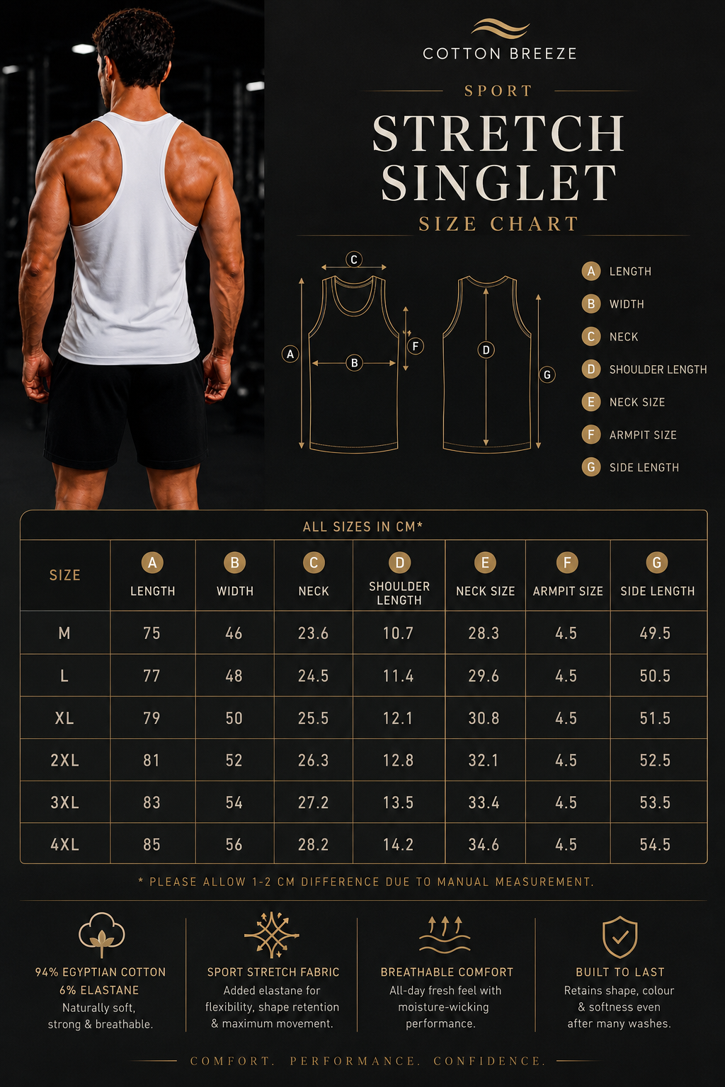Premium Cotton Sport Stretch Singlet
